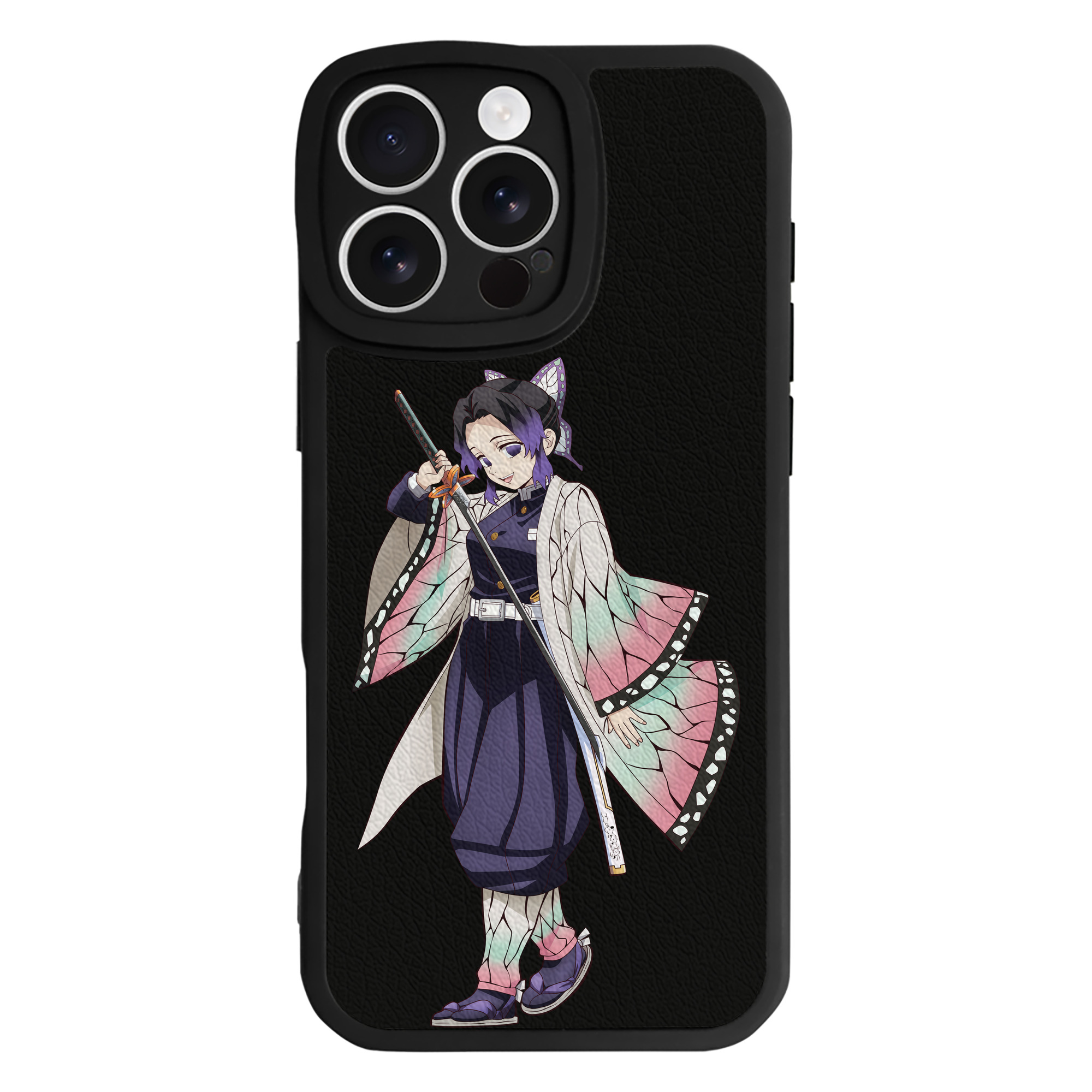 （画像用） 鬼滅の刃（きめつのやいば）蟲柱-胡蝶 しのぶ／こちょう しのぶ Kochou Shinobu 【iPhone 16シリーズ対応】シリコンスマホケース（レザー調） 材質：シリコン